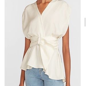 Belted Asymmetrical Wrap Front Top